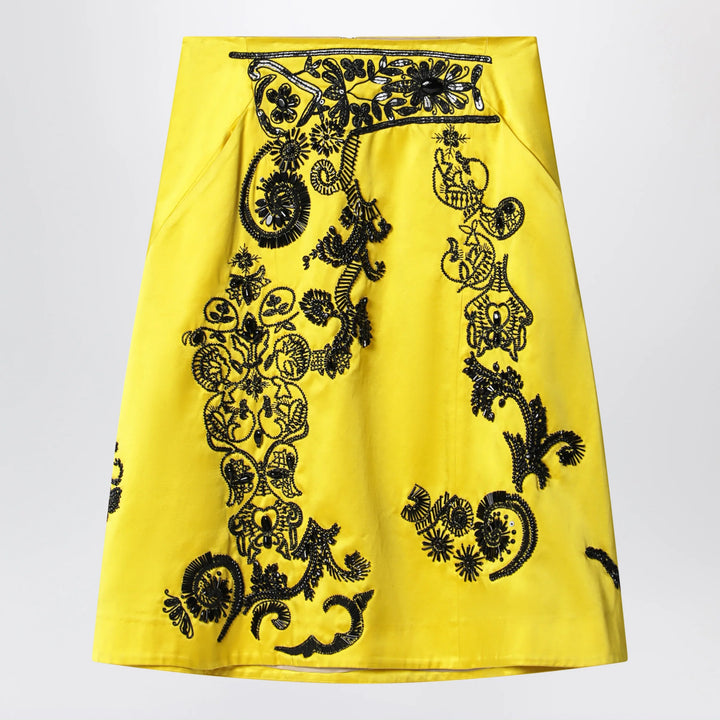 Dries Van Noten - Yellow skirt with black sequin embroidery