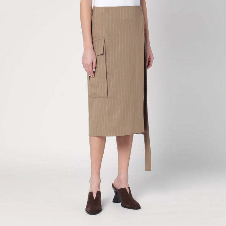 Victoria Beckham - Sand-coloured pinstriped wrap skirt