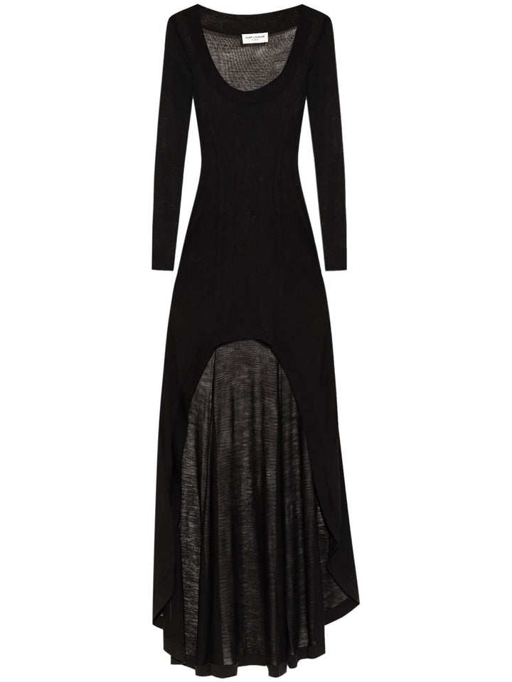 Saint Laurent – ​​Langes, halbtransparentes Kleid aus schwarzer Wolle