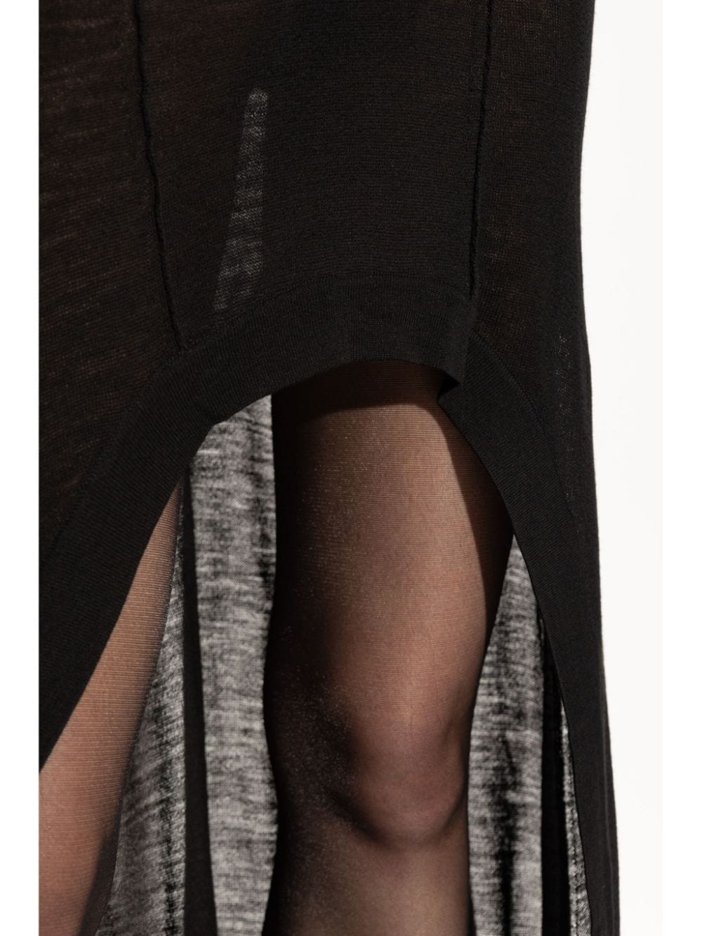 Saint Laurent – ​​Langes, halbtransparentes Kleid aus schwarzer Wolle