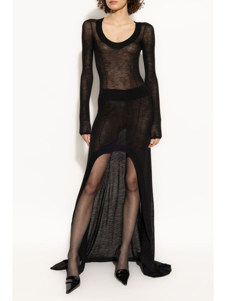 Saint Laurent – ​​Langes, halbtransparentes Kleid aus schwarzer Wolle