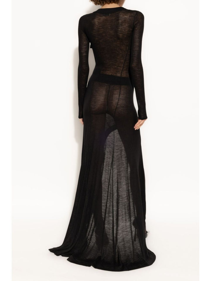 Saint Laurent – ​​Langes, halbtransparentes Kleid aus schwarzer Wolle