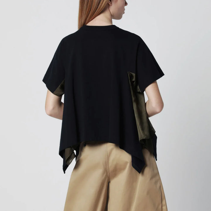 Sacai - Navy/khaki draped-hem T-shirt