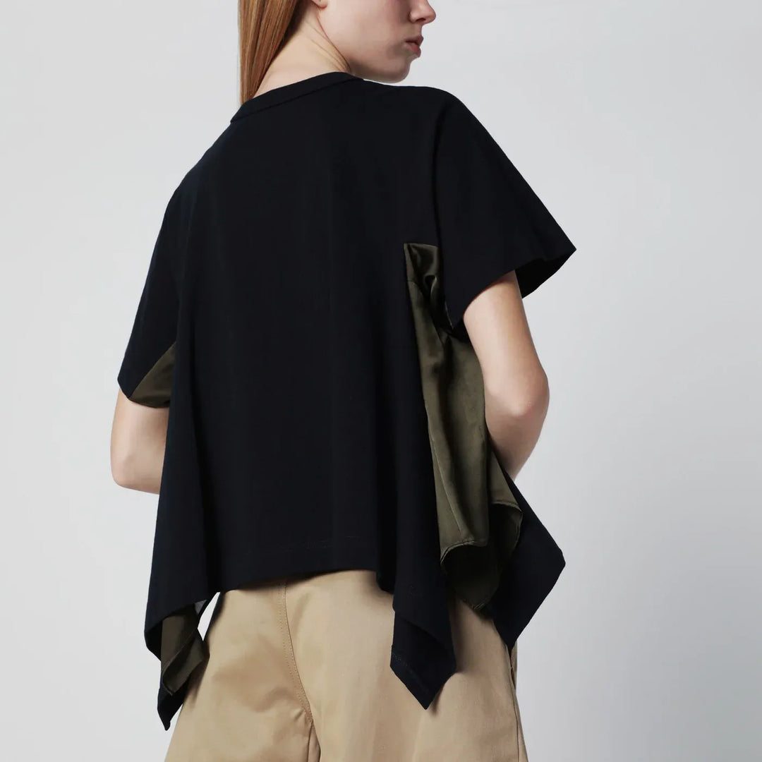 Sacai - Navy/khaki draped-hem T-shirt