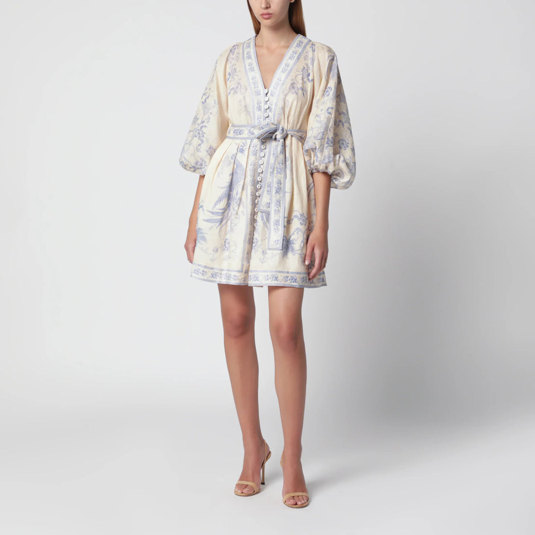ZIMMERMANN - Indra Plunge dress in cream/lilac linen