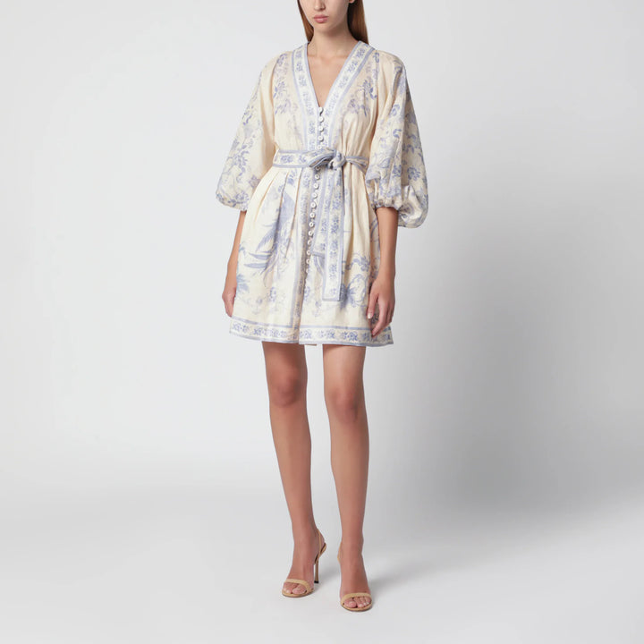 ZIMMERMANN - Indra Plunge dress in cream/lilac linen