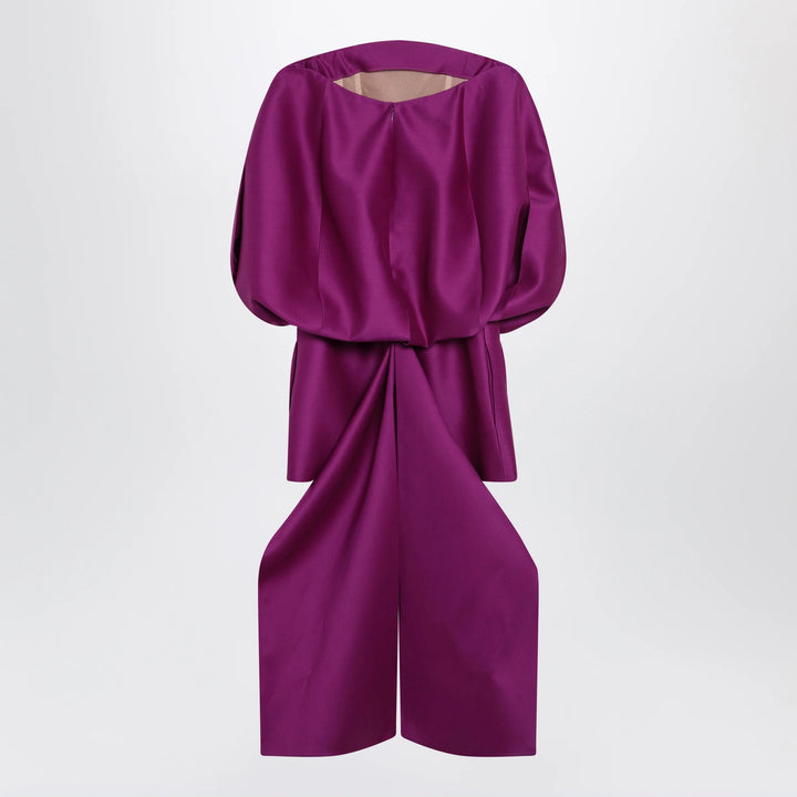 Balenciaga - Off-shoulder mini dress in wool-silk blend, violet