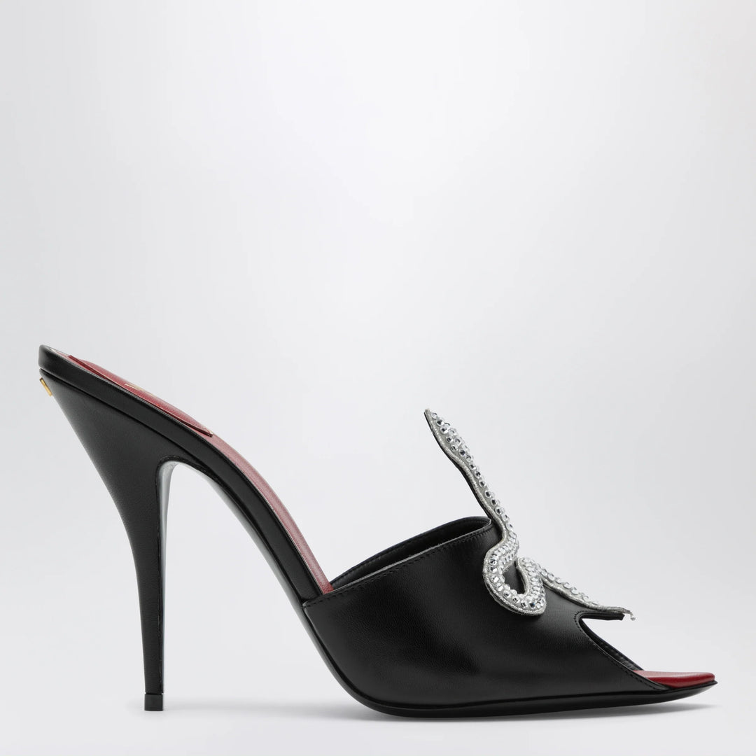 Valentino Garavani - Black Coeur Vipère slide sandals in goatskin