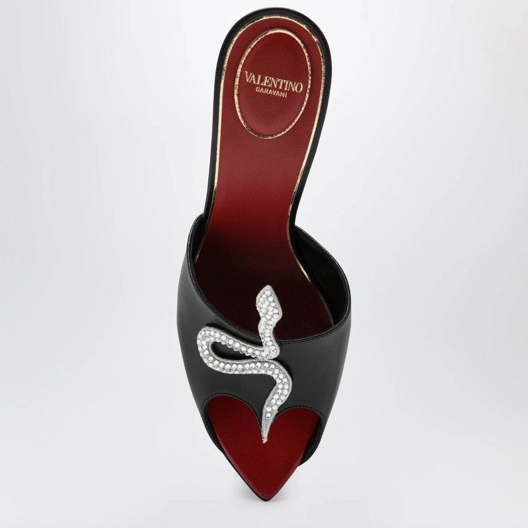 Valentino Garavani - Black Coeur Vipère slide sandals in goatskin