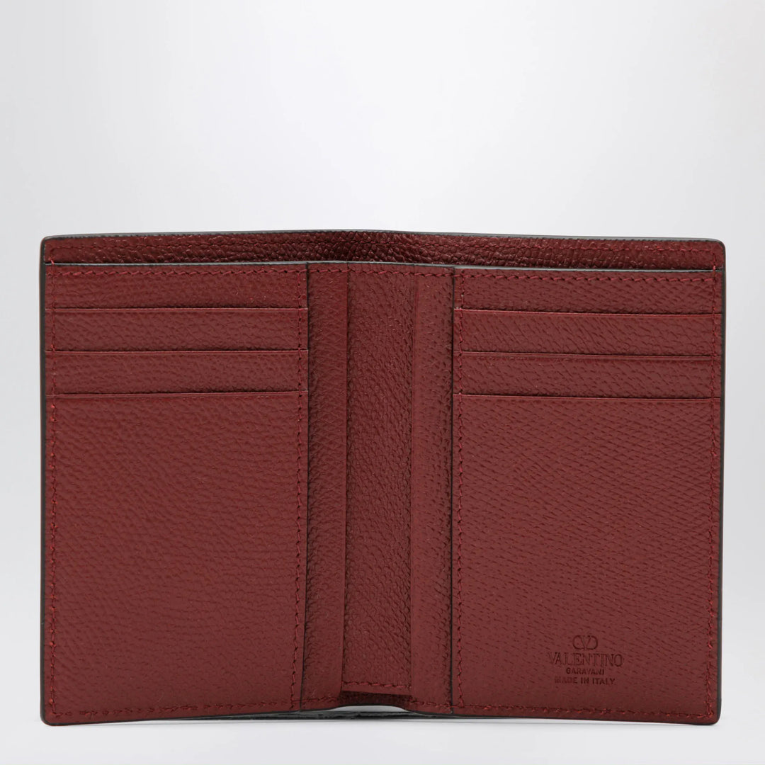 Valentino - Dark red Vlogo card holder in grained leather