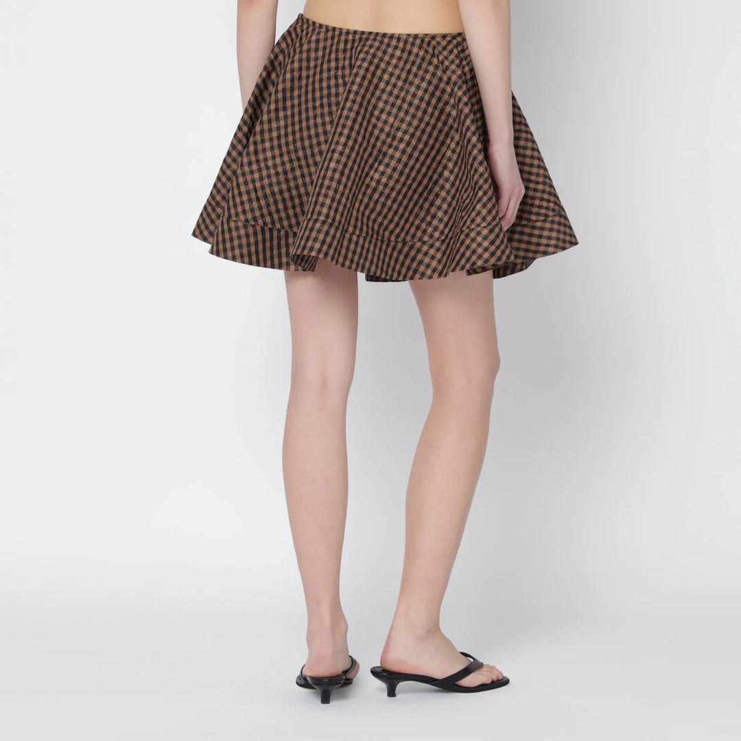 GANNI - Brown/black gingham flared mini skirt Brand Skirts