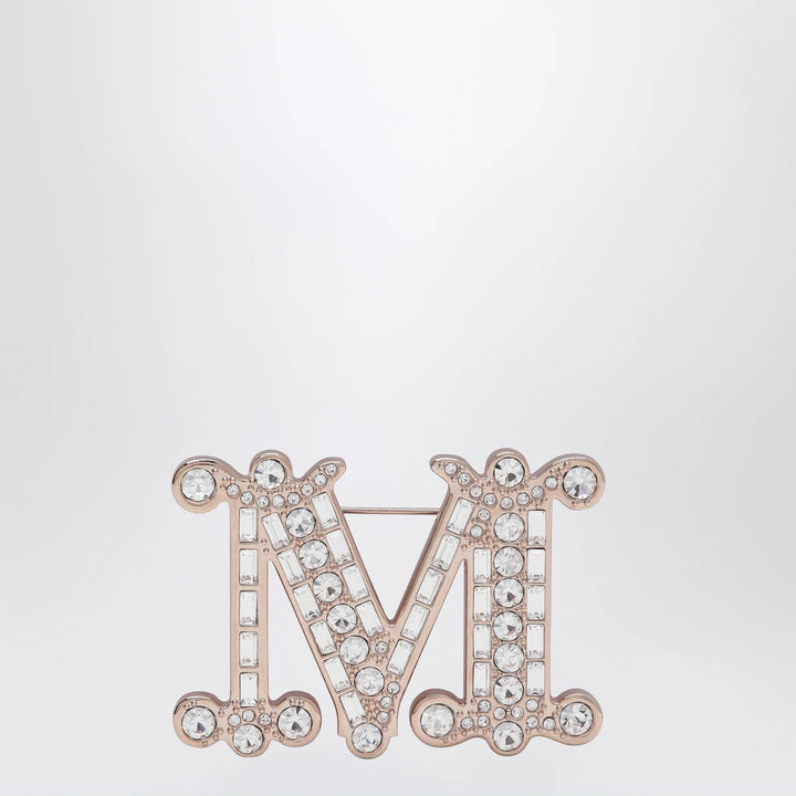 Max Mara - Monogram brooch with micro crystals in metal, crystal