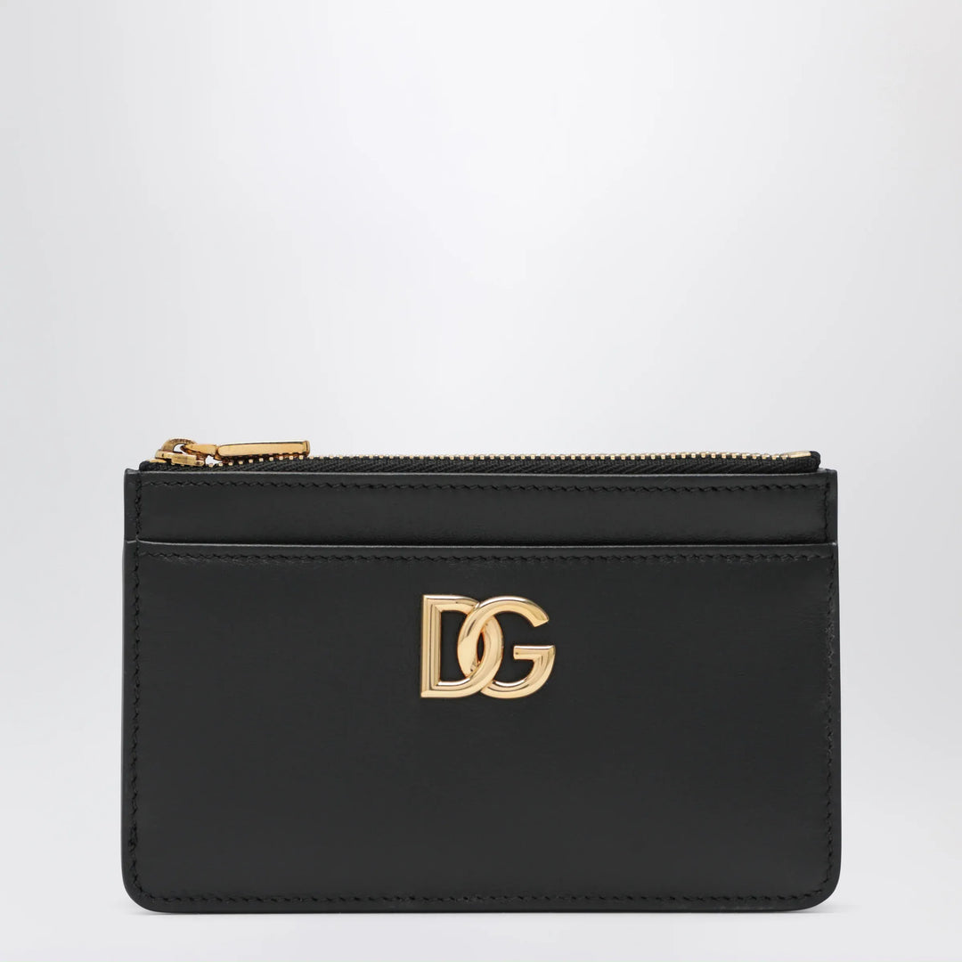 Dolce&amp;Gabbana - Black leather zip card holder with DG logo