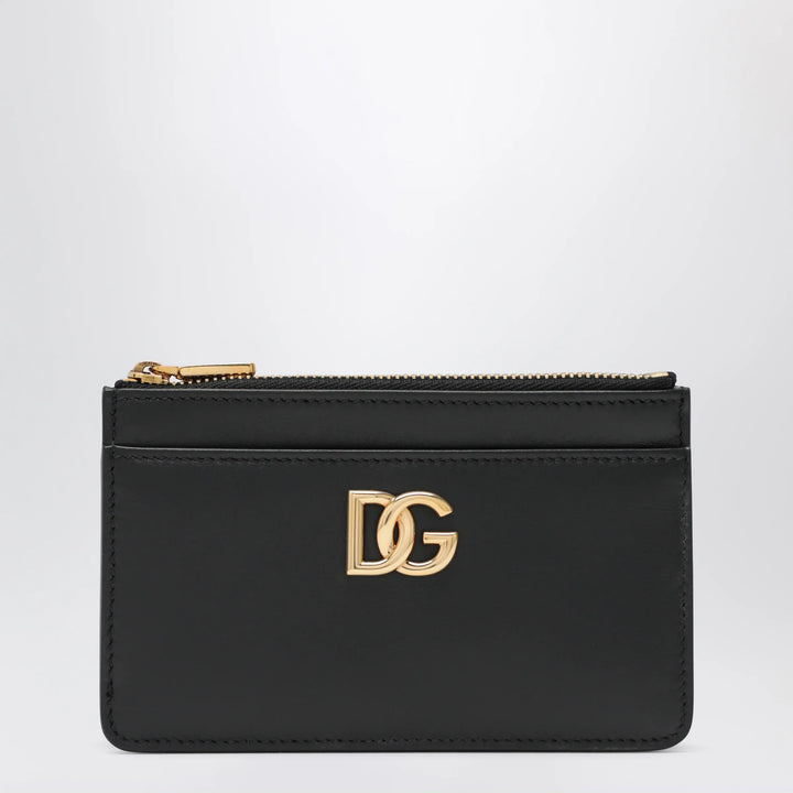 Dolce&amp;Gabbana - Black leather zip card holder with DG logo
