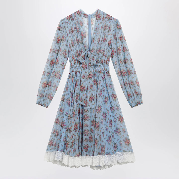 Dolce&amp;Gabbana - Floral bouquet-print chiffon dress in light blue