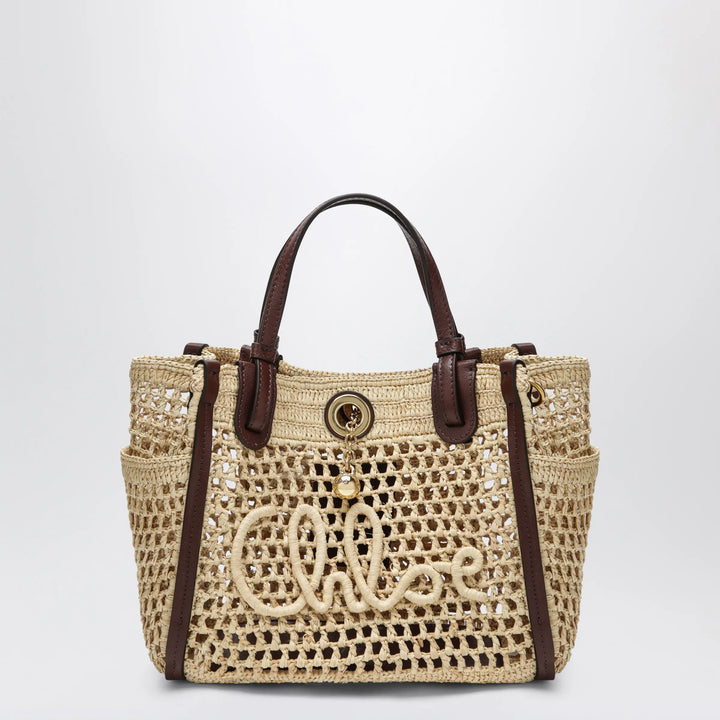 Chloé - Iconic tote bag in raffia and leather, Hot Sand Brand Apparel &amp; Accessories TU