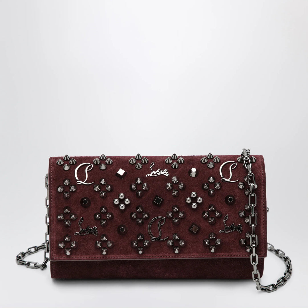Christian Louboutin - Paloma studded suede wallet on chain Burgundy Brand Apparel & Accessories TU