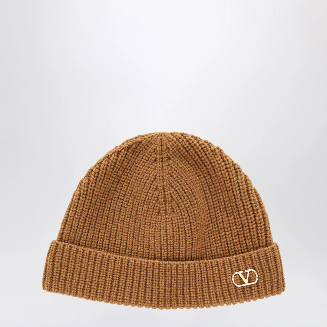 Valentino - Camel Vlogo Signature cashmere beanie Brand Apparel & Accessories > Clothing Accessories > Hats TU