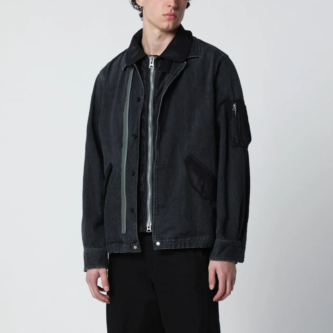 Sacai - Black denim jacket with nylon inserts Brand Apparel & Accessories > Clothing > Outerwear > Coats & Jackets 2
