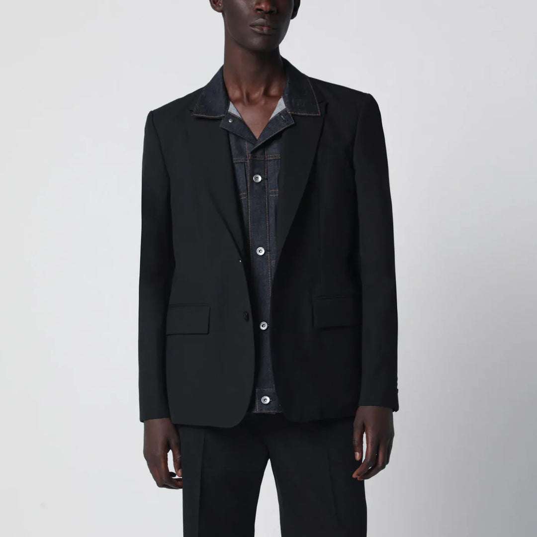 Sacai - Black single-breasted jacket with denim insert Brand Apparel & Accessories > Clothing > Outerwear > Coats & Jackets 2