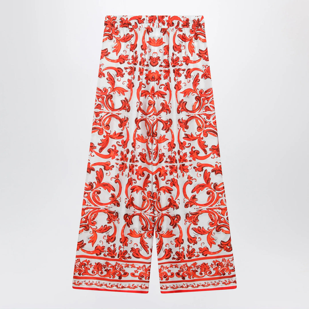 Dolce&amp;Gabbana - Wide-leg Majolica-print silk twill pants in orange Brand Apparel &amp; Accessories > Clothing > Pants