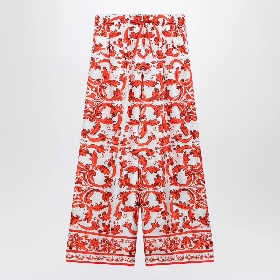 Dolce&Gabbana - Wide-leg Majolica-print silk twill pants in orange Brand Apparel & Accessories > Clothing > Pants 44  IT