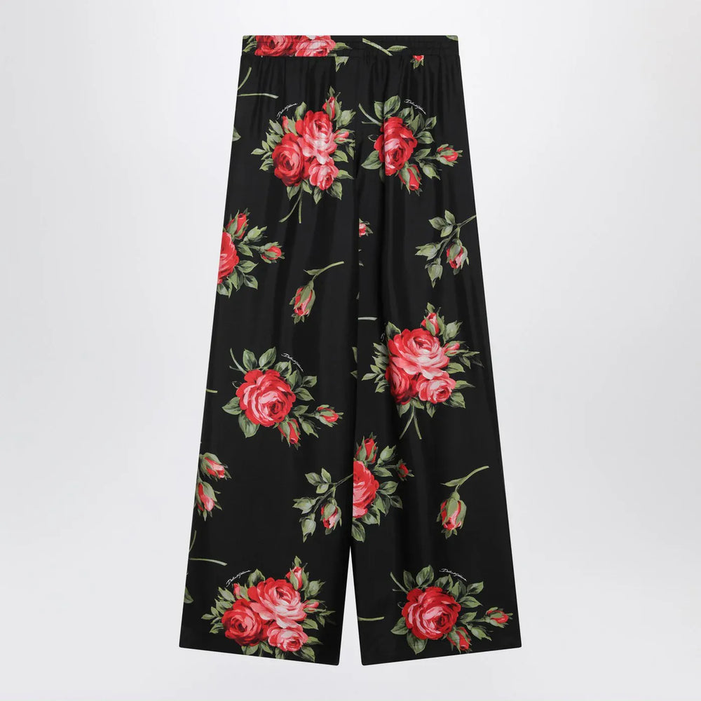 Dolce&Gabbana - Wide twill trousers with rose bouquet print Brand Apparel & Accessories > Clothing > Pants 50  IT