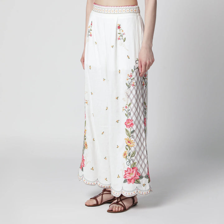 FARM Rio - Linen-blend trousers with floral embroidery Brand Apparel &amp; Accessories > Clothing > Pants