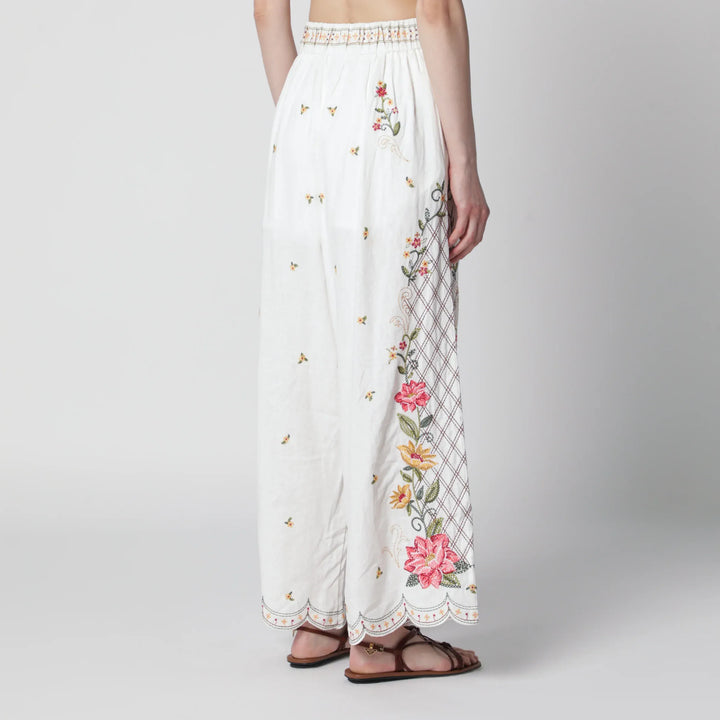 FARM Rio - Linen-blend trousers with floral embroidery Brand Apparel &amp; Accessories > Clothing > Pants