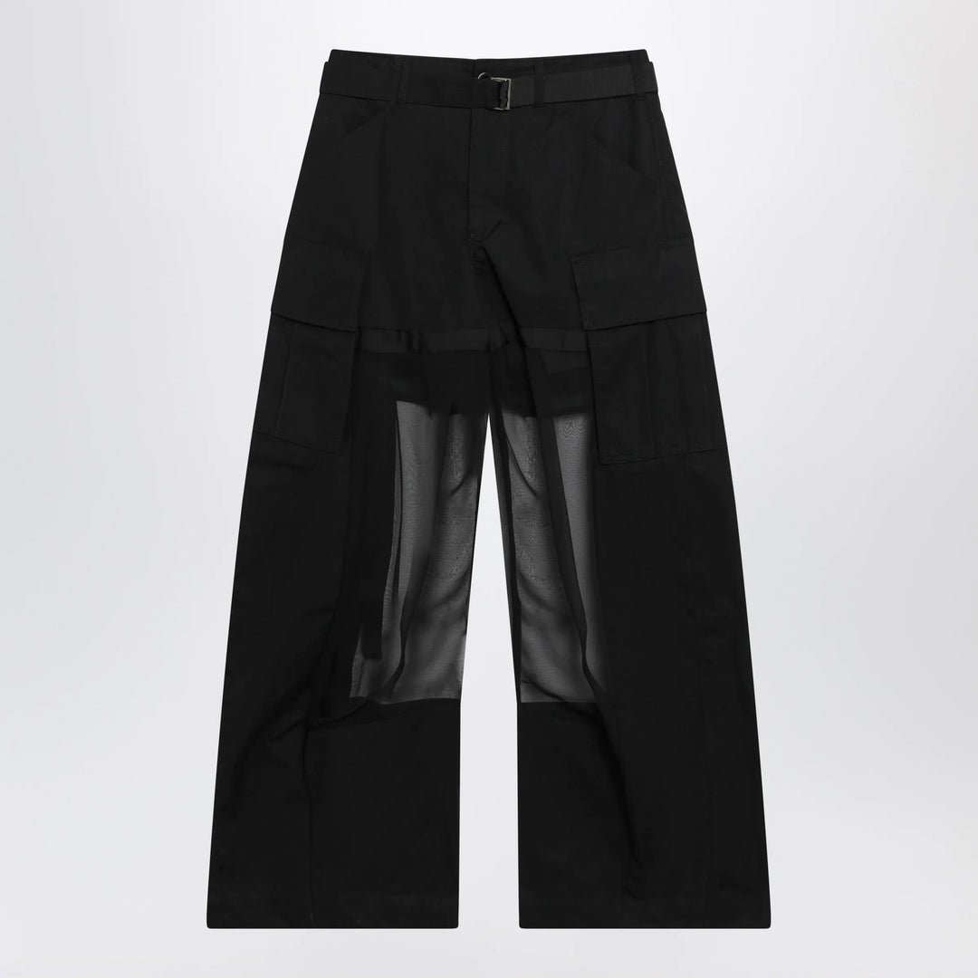 Sacai - Black cargo trousers with semi-sheer insert Brand Apparel & Accessories > Clothing > Pants 2