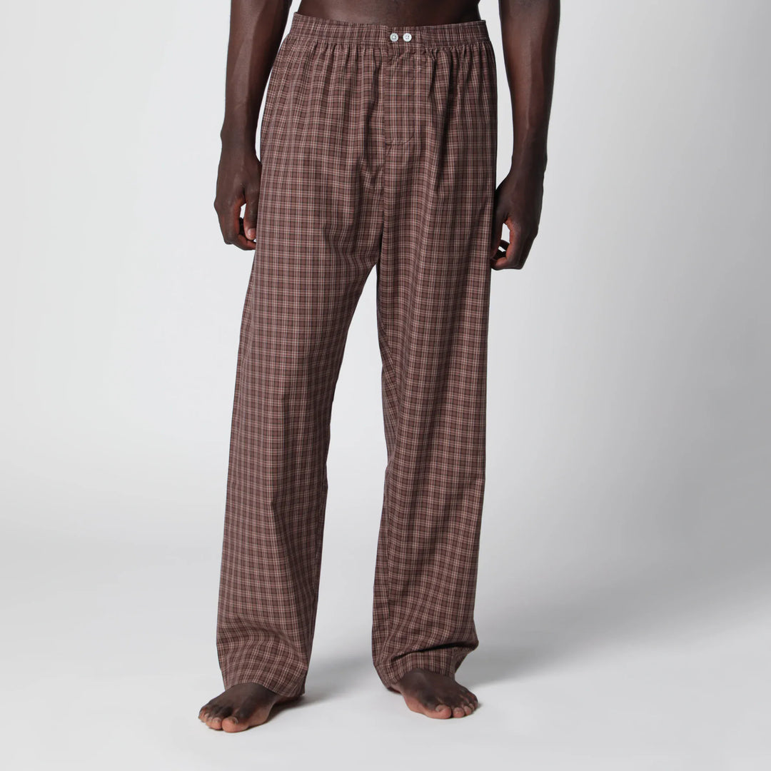 Tekla - Serra-colored cotton pajama pants with check pattern Brand Apparel & Accessories > Clothing > Pants S