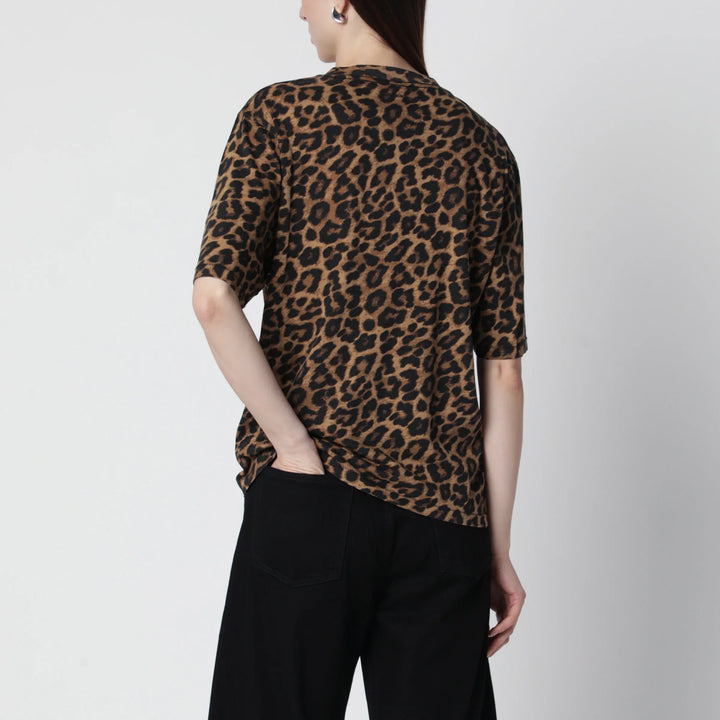 ANINE BING - Avi leopard print cotton T-shirt Brand Apparel &amp; Accessories > Clothing > Shirts &amp; Tops