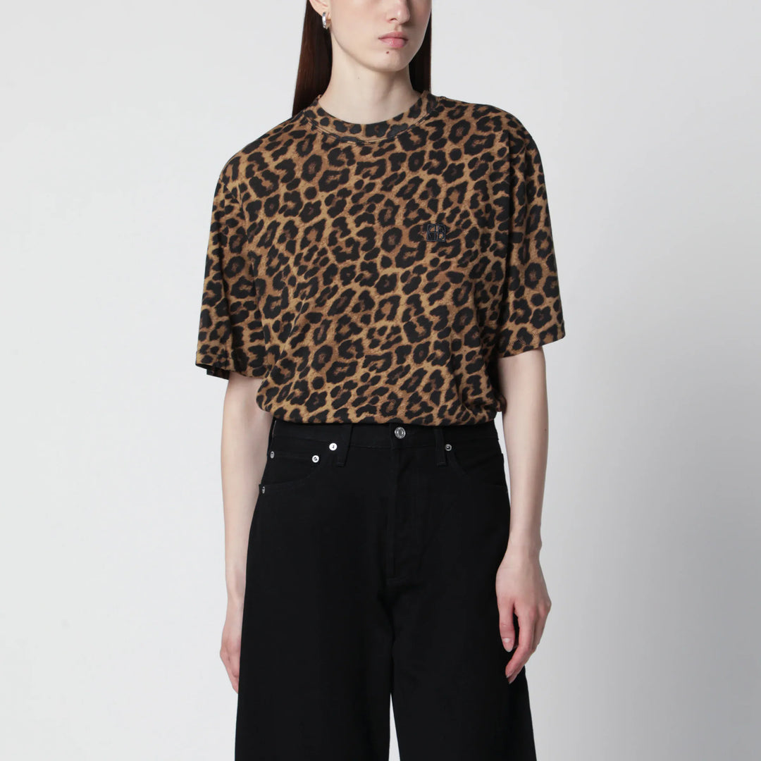 ANINE BING - Avi leopard print cotton T-shirt Brand Apparel &amp; Accessories > Clothing > Shirts &amp; Tops XS