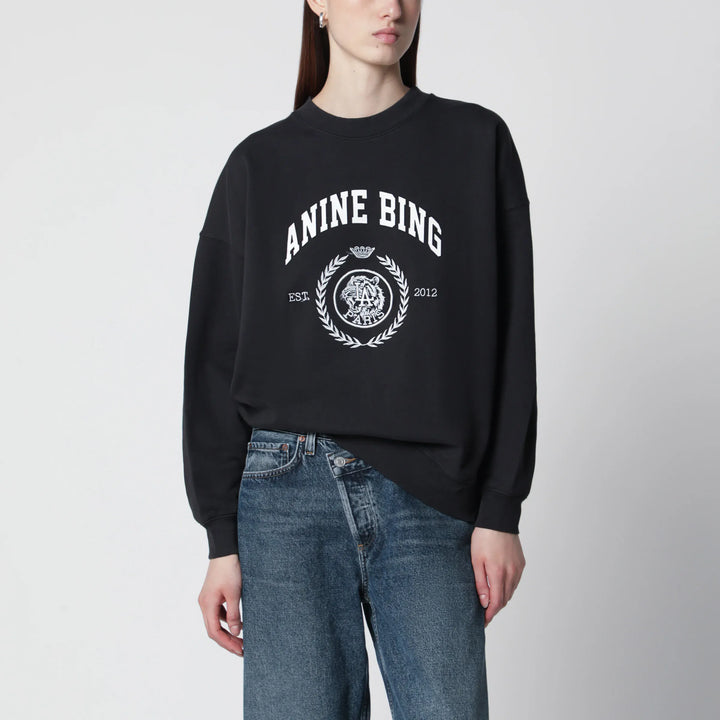 ANINE BING - Miles Collegiate cotton sweatshirt vintage black Brand Apparel &amp; Accessories > Clothing > Shirts &amp; Tops XS