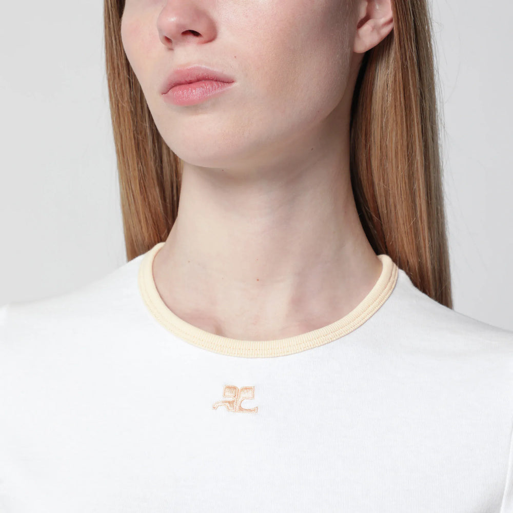 Courrèges - White/orange contrast cotton crew-neck T-shirt Brand Apparel & Accessories > Clothing > Shirts & Tops