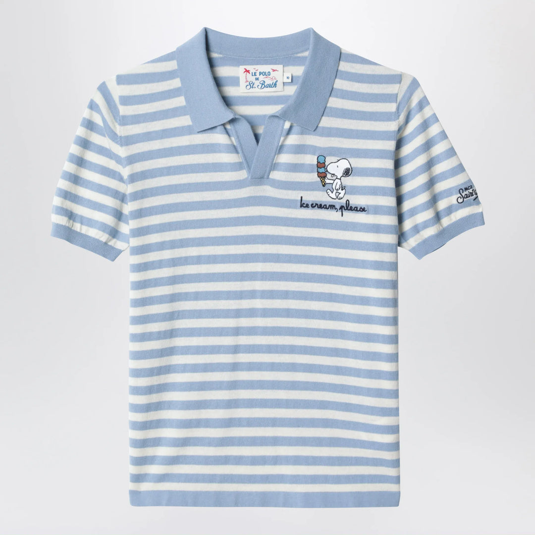 MC2 Saint Barth - White/light blue striped polo shirt with Snoopy embroidery Brand Apparel & Accessories > Clothing > Shirts & Tops 4