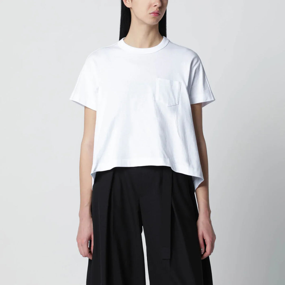Sacai - White cropped cotton T-shirt Brand Apparel & Accessories > Clothing > Shirts & Tops 1