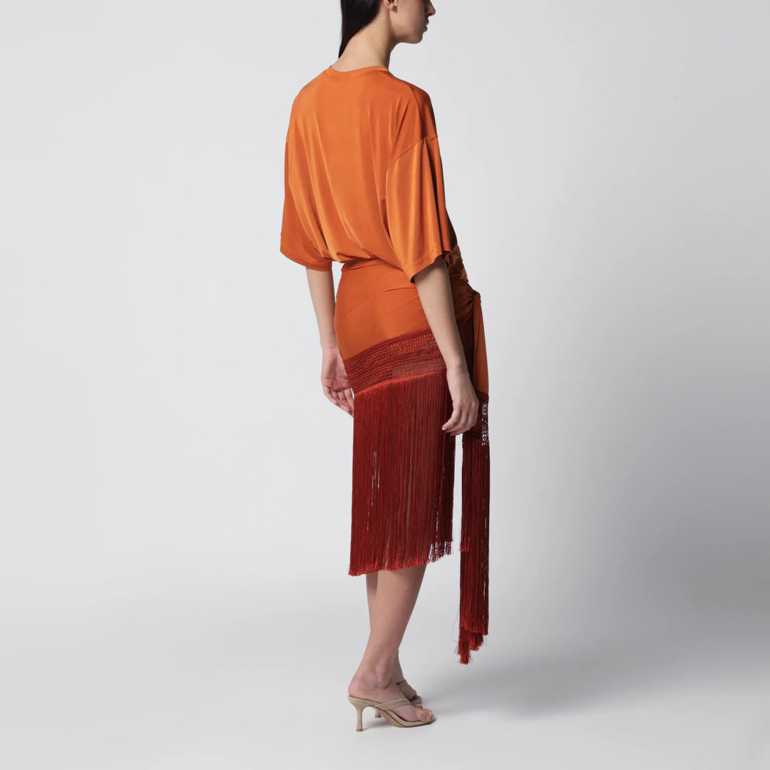 THE ANDAMANE - Azul fringed mini jersey T-shirt dress in burnt orange Brand Apparel &amp; Accessories > Clothing > Shirts &amp; Tops