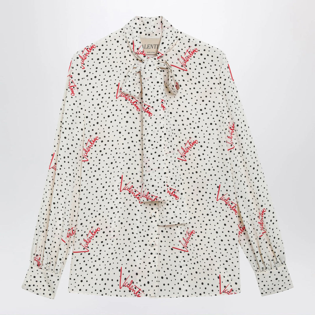 Valentino - Vanilla silk shirt with logo print Brand Apparel & Accessories > Clothing > Shirts & Tops