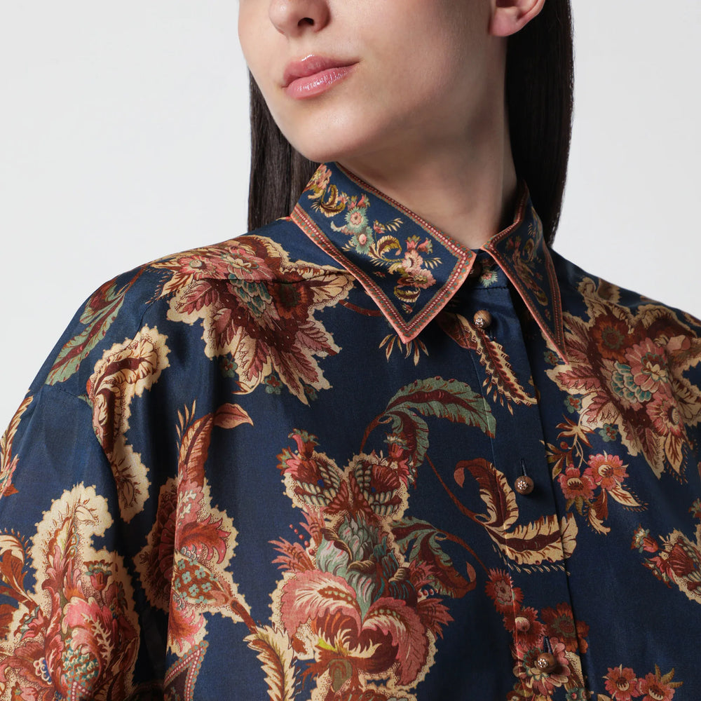 ZIMMERMANN - Aster Relaxed navy Jacobean shirt Brand Apparel & Accessories > Clothing > Shirts & Tops