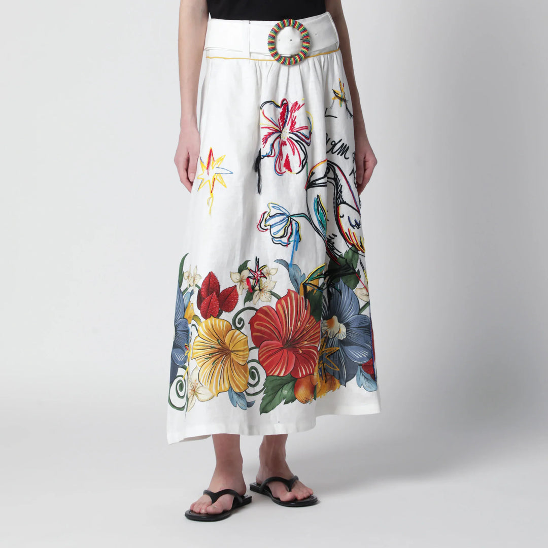 FARM Rio - White linen skirt with tropical embroidery Brand Apparel &amp; Accessories > Clothing > Skirts