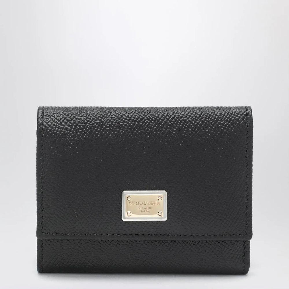 Dolce&Gabbana - Black dauphine leather wallet with logo plaque Brand Apparel & Accessories TU