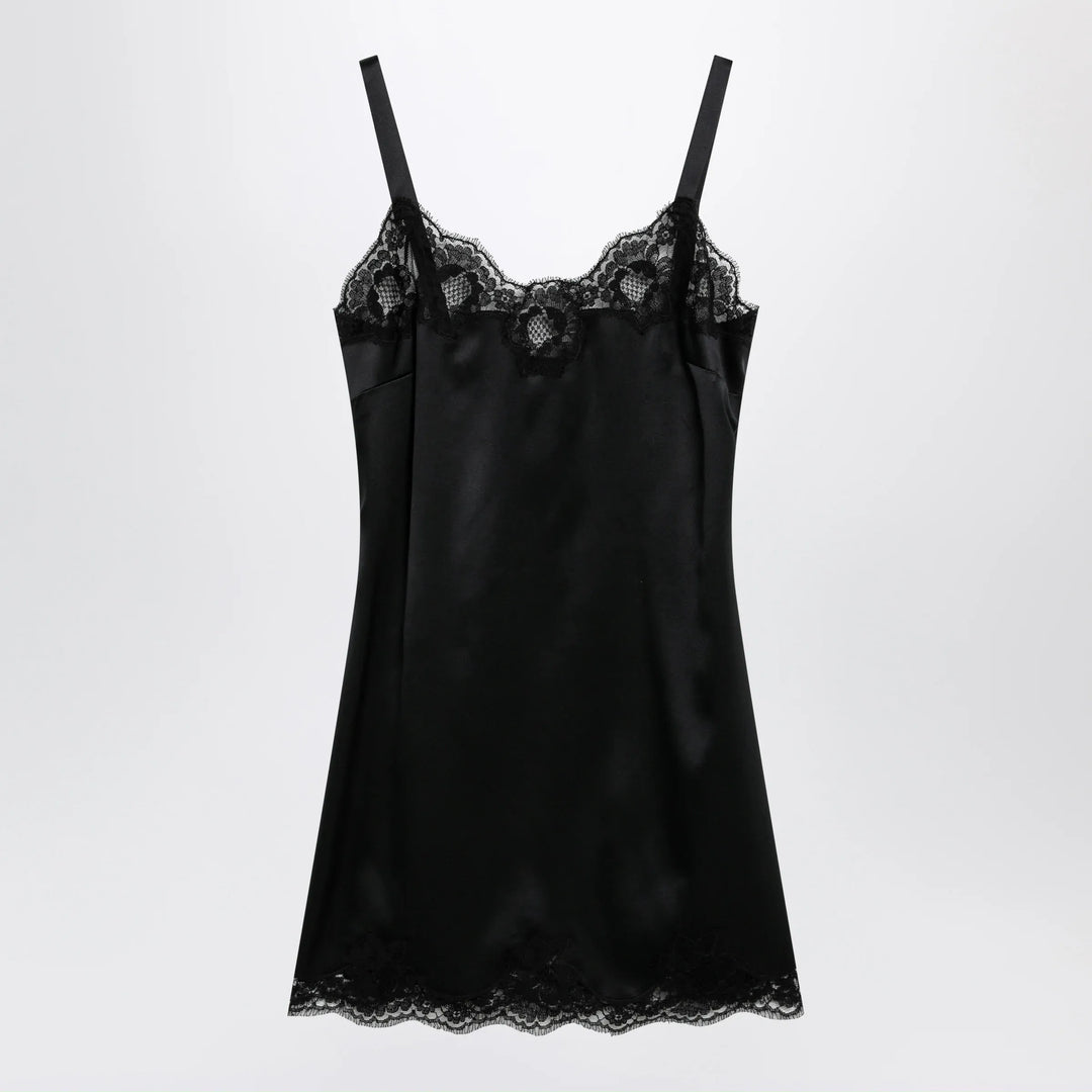 Dolce&amp;Gabbana - Black silk satin slip with lace trim Brand Apparel &amp; Accessories