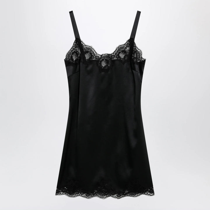 Dolce&amp;Gabbana - Black silk satin slip with lace trim Brand Apparel &amp; Accessories