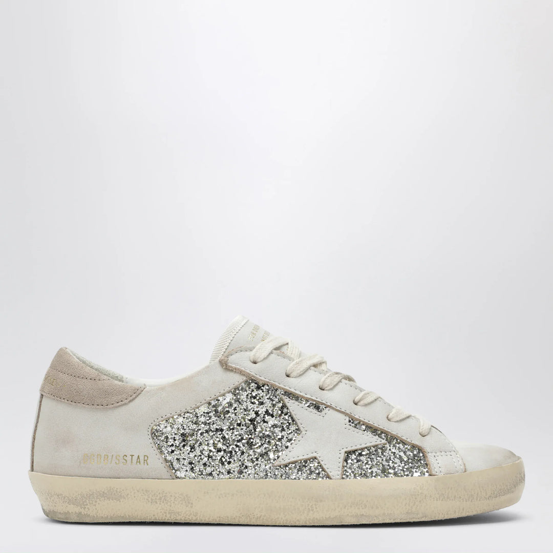 Golden Goose - White/platinum glitter Super-Star sneakers Brand Apparel & Accessories > Shoes