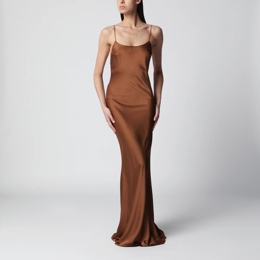 THE ANDAMANE - Ninfea maxi sleeveless dress with ruffles in bronze polyester Brand Apparel &amp; Accessories 38  IT