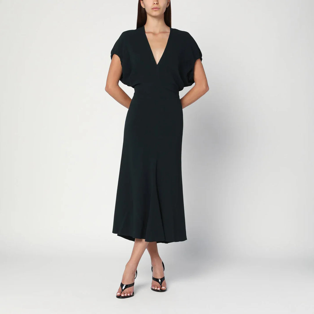 Victoria Beckham - Dark green midi dress in satin Brand Apparel & Accessories 6 UK