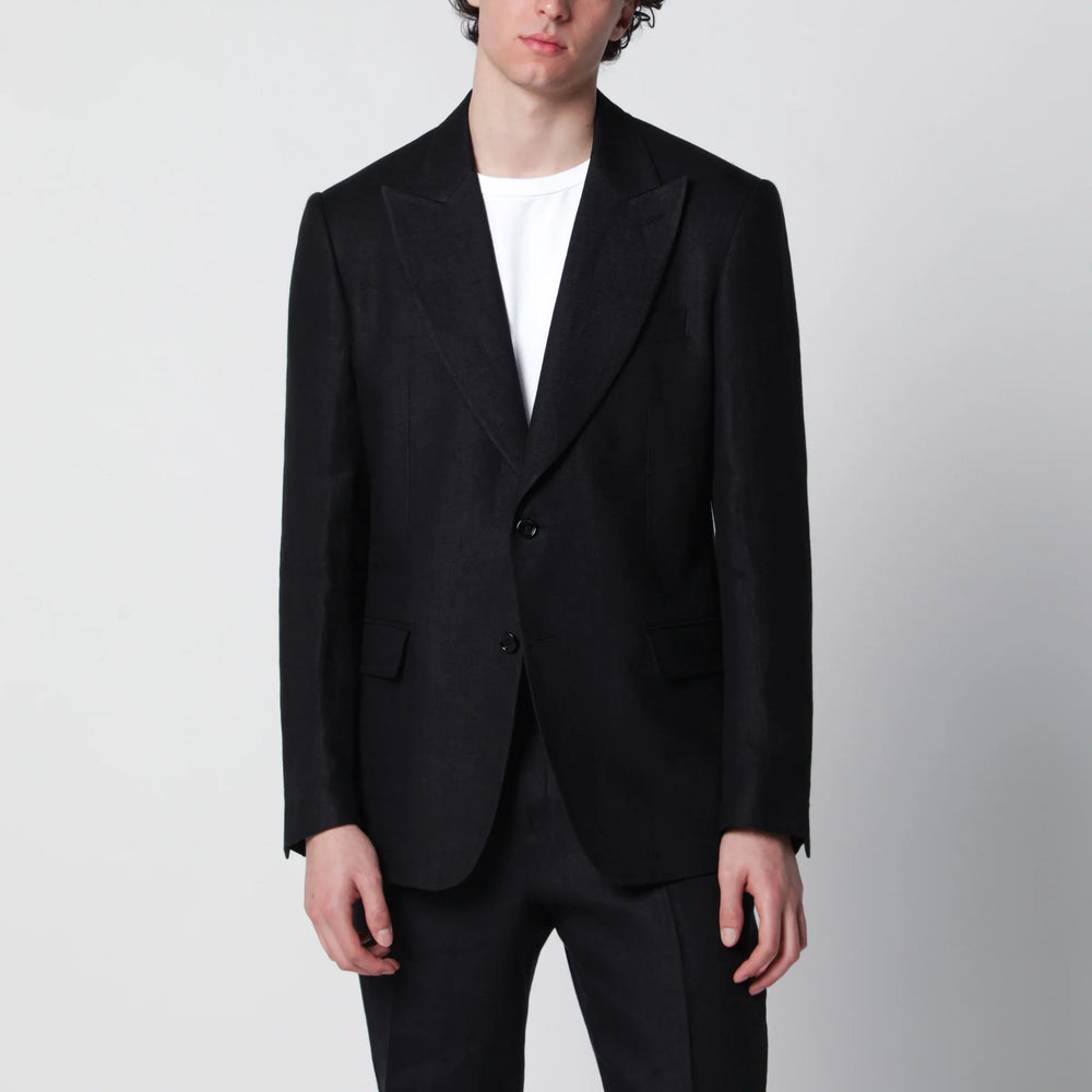 Lardini - Single-Breasted Black Linen Jacket Brand Coats & Jackets 48 IT