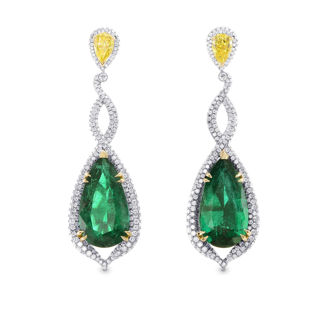 Green Zambian Emerald & Canary Yellow Diamond Drop Earrings Brand Earrings
