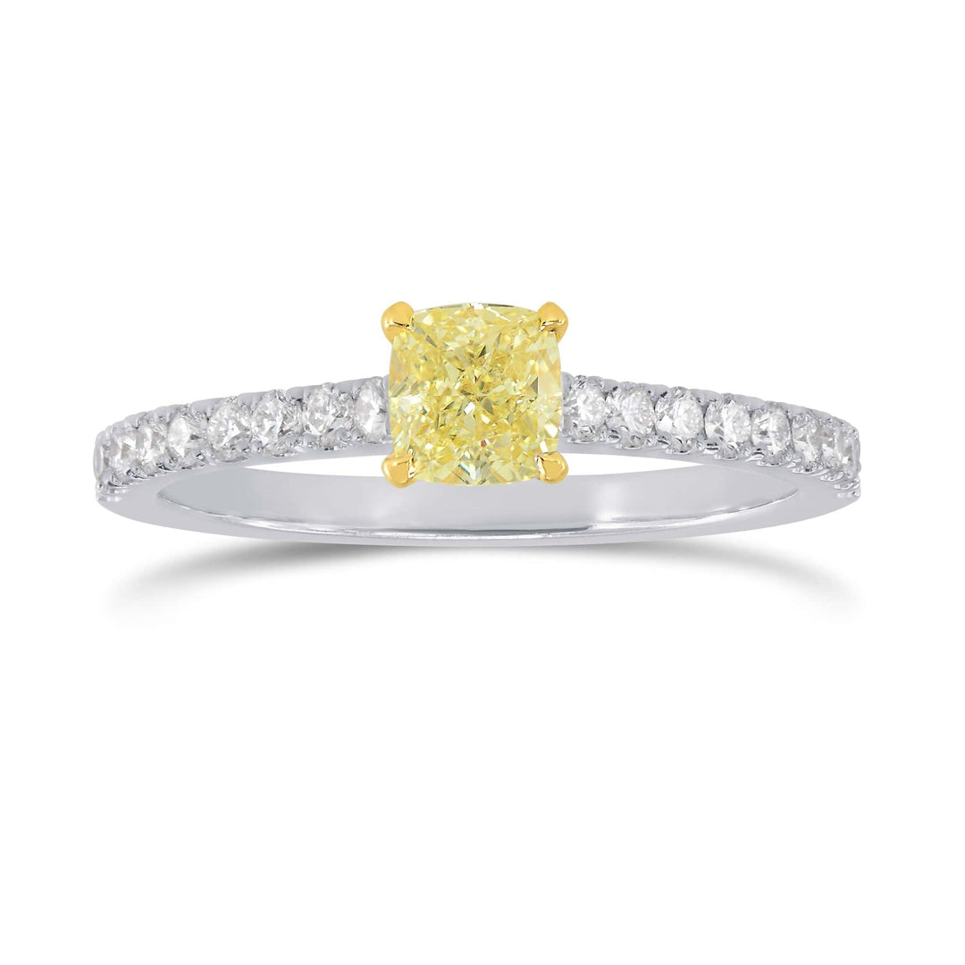 Fancy Yellow Cushion & Pave Diamond Ring Brand Ring